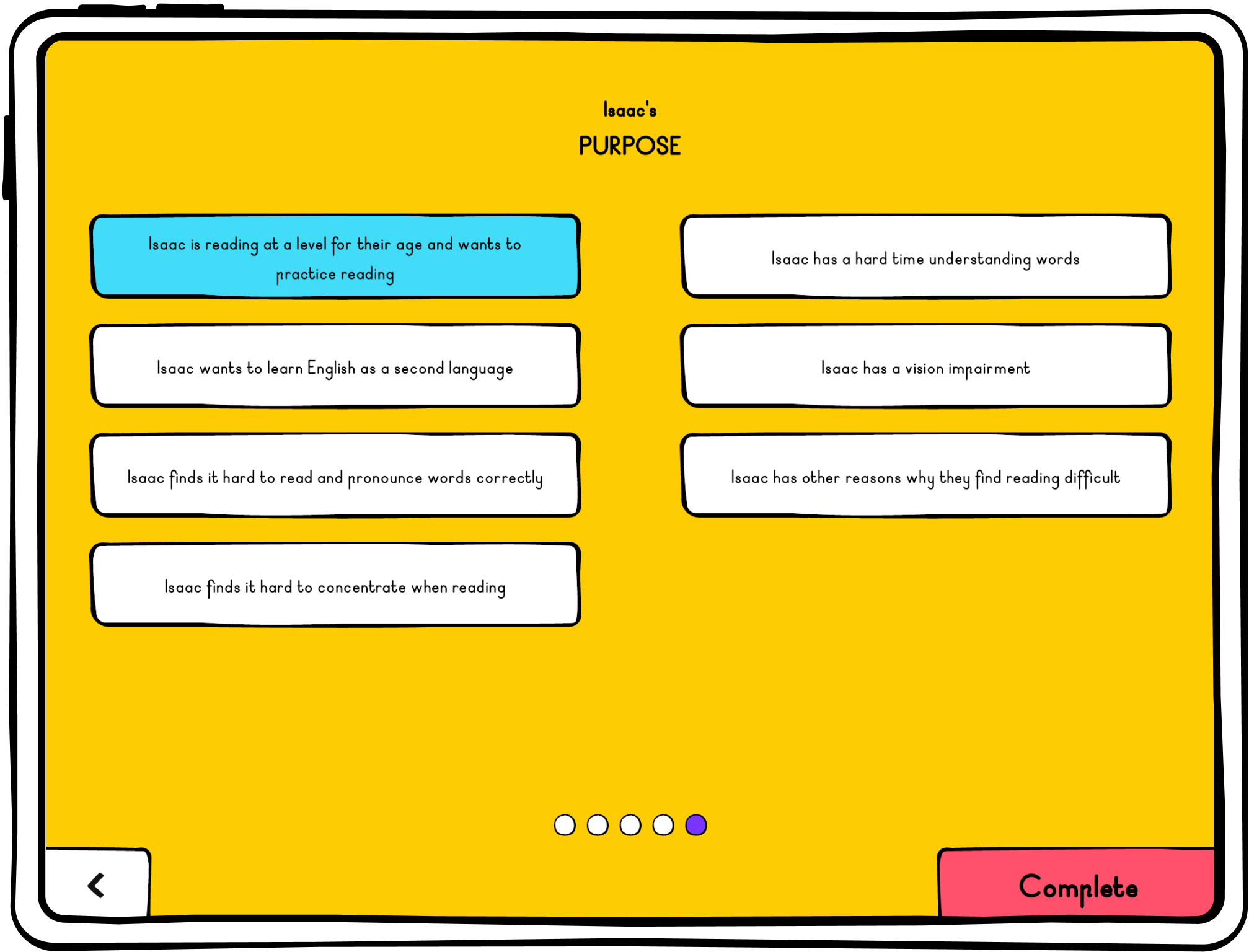 select purpose for using Bookbot screen in the app set up